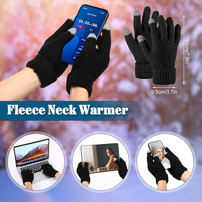 SATINIOR 5 Pcs Winter Beanie Hat Scarf Gloves Set Fleece Lined Knit Hat Warm Touch Screen Gloves Earmuff Warmer for Women(Black,Fashion Style)