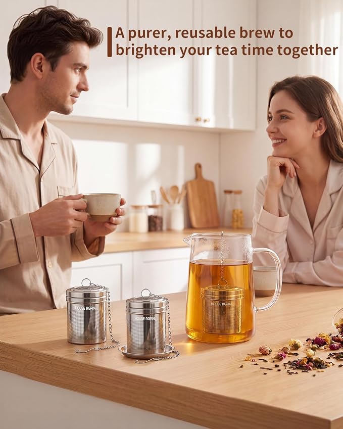 HOUSE AGAIN Tea Infuser for Loose Leaf Tea, Extra Fine Mesh Tea Strainers, 304 Stainless Steel with Chain Hook, Loose Leaf Tea Steeper for Brew Tea Spices & Seasonings, Geometric Design