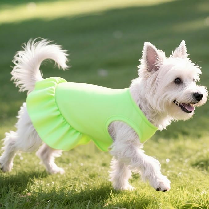 2 Pcs Dog Dresses Cat Skirt Solid Color Dog Clothes Summer Sleeveless Puppy Girl Clothes for Small Pet Dogs Cats (Yellow,Green, Large)