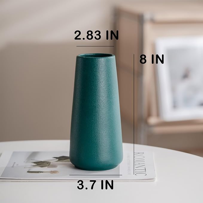 Simple Boho Ceramic Flower Vase for Home Decor (Green,Big) | 8'' Modern Farmhouse Vase for Flower Plant Pampas Grass, Fit for Table Shelf Centerpieces, Living Room Bedroom Wedding Gift