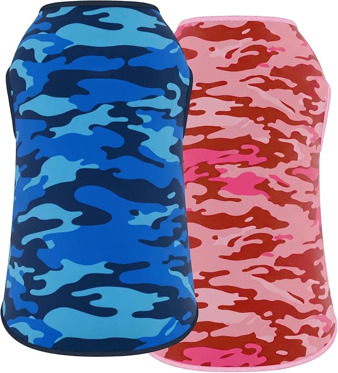 YUDODO 2 Pack Dog Shirts, Lightweight Stretchy Dog Tank Tops, Soft Pet Vest | Skin-Friendly, Breathable, Sleeveless, All Season Dog Clothes, For Small Medium Dogs, Blue+Pink, M