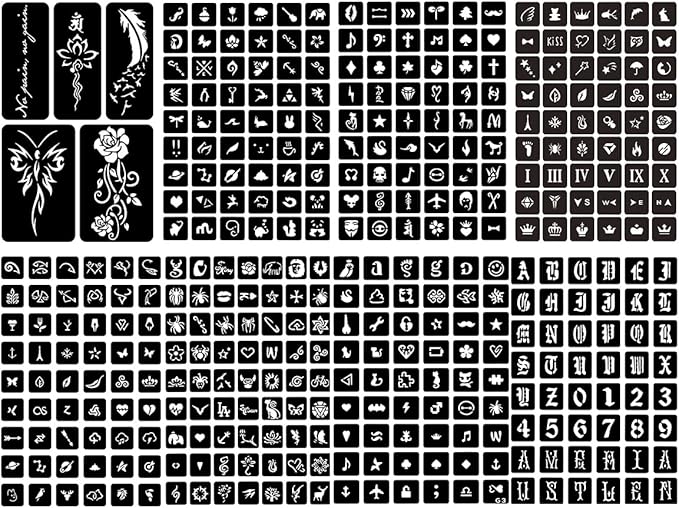 Henna Tattoo Stencil Kit 16 Sheets 630 PCS,Henna Stencils for Hands Temporary Tattoo Stickers forBody Art, Face Painting, Mehndi Designs, Women & Girls Temporary Tattoos