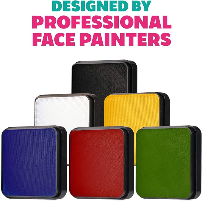 Kraze FX 6 Primary Colors Face Paint Set (Black, White, Red, Blue, Green, Yellow) - 25 gm each, Hypoallergenic, Non-Toxic, Water Activated Professional Face & Body Painting Makeup, Combo Value Pack
