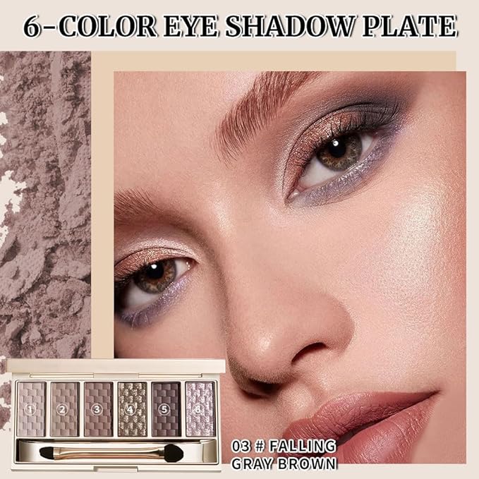 Cool Taupe Grey Nude Eyeshadow Palette – 6 Matte & Shimmer Shades, High-Pigment Blendable Long-Lasting Smokey Eye Shadow for Natural Everyday Makeup, Soft Glam & Mature Eyes, Paleta de Sombras de Ojos