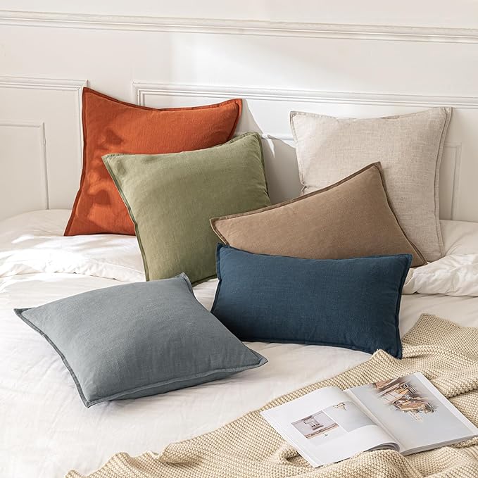 MIULEE Decorative Linen Euro Sham Pillow Covers 22x22 Inch Natural Beige | Boho Farmhouse Neutral Couch Throw Pillows for Bed, Pack of 2 Accent Modern Pillowcases, Sofa Livingroom Home Decor