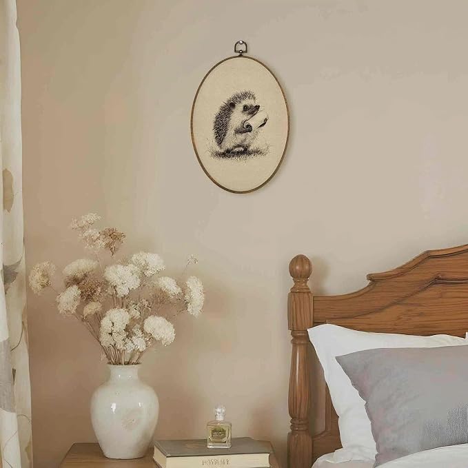 LKETW Funny Hedgehog Bathroom Oval Wall Art Decor, Farmhouse Bathroom Oval Canvas Hanging Decor, Whimsical Sketch Hedgehog Holding Toilet Paper Wall Decorations for Washroom Restroom, 8.6x11.4 Inch