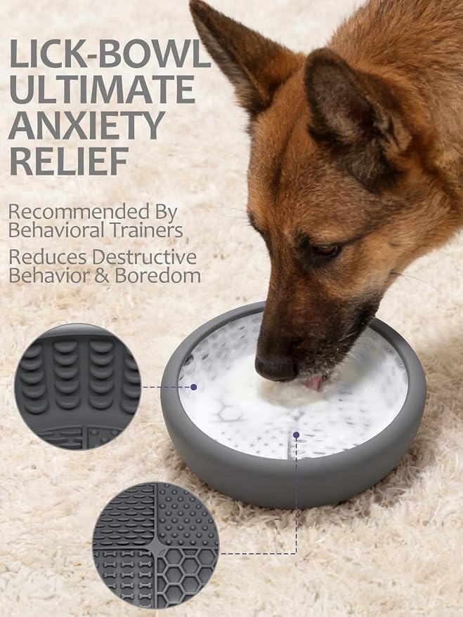 Dog Lick Bowl for Large Dogs, Lick Mat, Slow Feeder Lick Bowl with Brush and Scraper,Strong Suction, Freeze Licking Bowl for Anxiety Relief, Enrichment & Distraction, Dishwasher Safe 7.6 * 3.5 inch