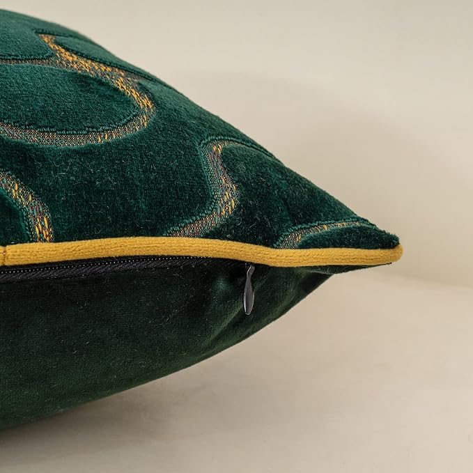 Green Square Throw Pillow Cover Wavy Velvet Cushion Cover Modern Zippered Pillowcase for Sofa Couch Bedroom Living Room Chair, 18 x 18 Inch