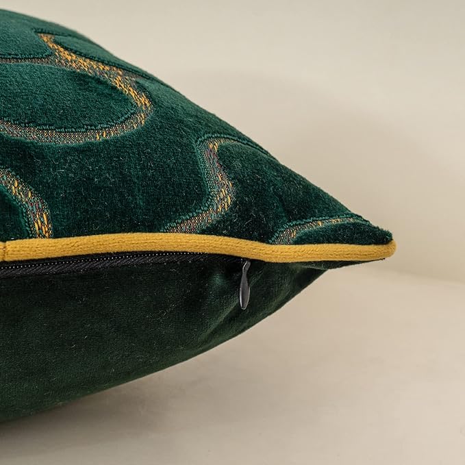 Green Square Throw Pillow Cover Wavy Velvet Cushion Cover Modern Zippered Pillowcase for Sofa Couch Bedroom Living Room Chair, 20 x 20 Inch