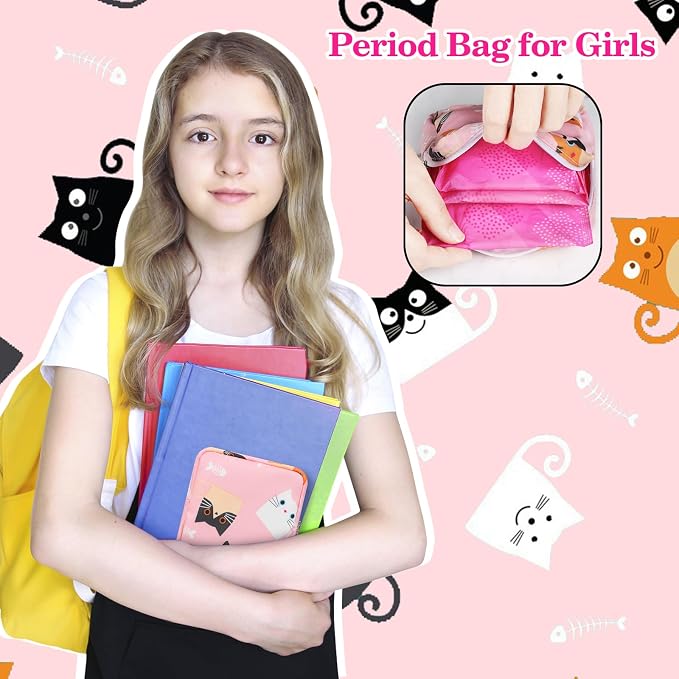 Likesing Period Bag Pouch, Canvas Sanitary Napkin Storage Bag for Girls Womens, Portable Sanitary Napkin Period Pad Pouch for Purse, Small Make Up Bags(5170, Pink)