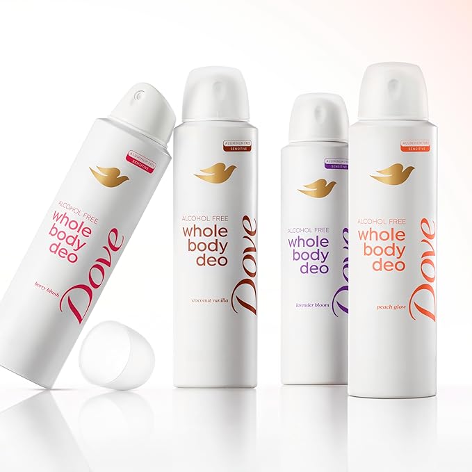 Dove Whole Body Deo Alcohol Free Deodorant Spray for Women 72-hour odor control Peach Glow 4 oz