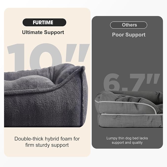 FURTIME XXL Orthopedic Dog Beds Large Sized Dog, Extra Thick Dog Couch 48" | Supportive Pet Sofa, Ergonomic Slant Dog Beds with Removable Washable Cover, Ultra Soft Surface & Non-Slip Bottom, Grey