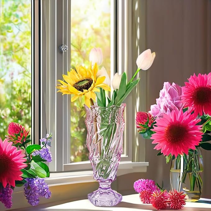 Glass Flower vase 2.4lb 9.5inch,Bohemian Style, for Centerpieces,Wedding,Home Decor Glass Vase (Purple Pink)