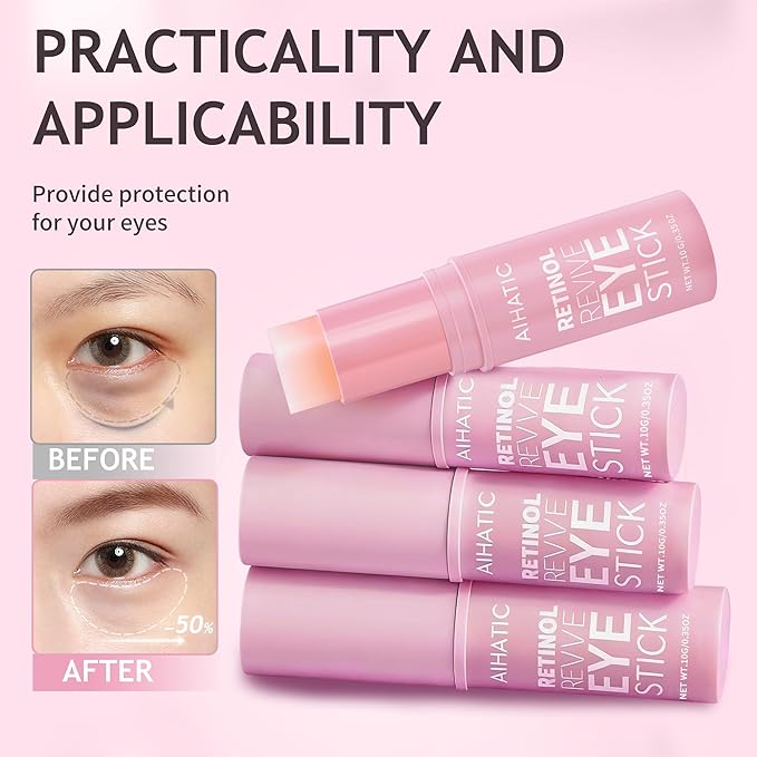 Retinol & Caffeine Eye Balm Stick - Dark Circles Relief & Depuffing Treatment, Hyaluronic Acid + Collagen, Gentle Under Eye Cream for Sensitive Skin, Hydrates & Smooths Fine Lines, 0.35oz/10g