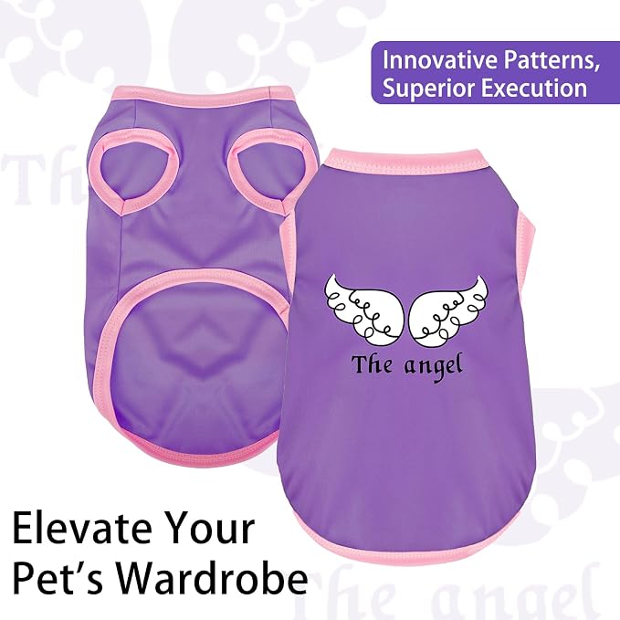 Color-Blocked Dog Tank Top with Playful Heat Transfer Designs – Lightweight Polyester Shirt for Small,MediumDogs, Perfect for Casual Outings.The Angel Purple M