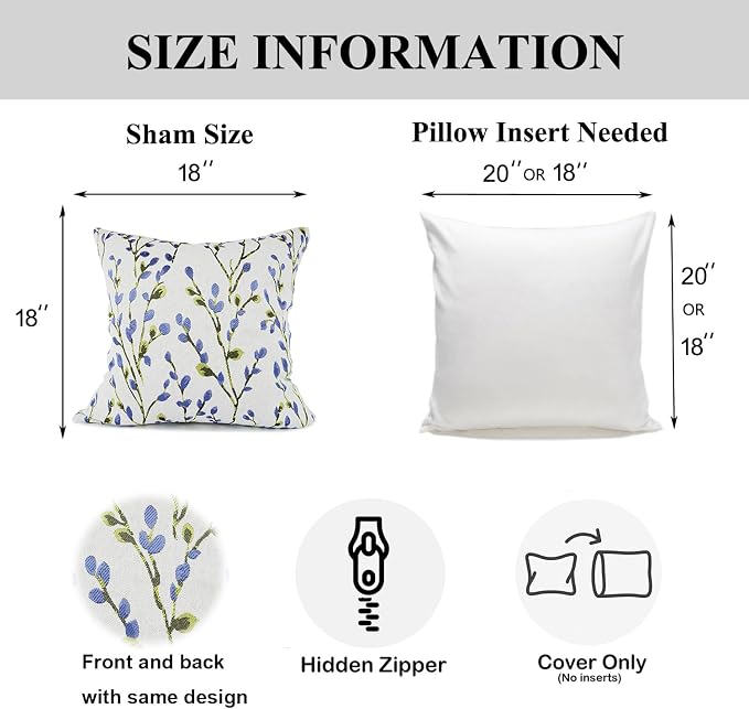 YOUR SMILE Classical Embroidery Jacquard Blue Square Decorative Throw Pillow Case Cushion Cover 18x18 inch
