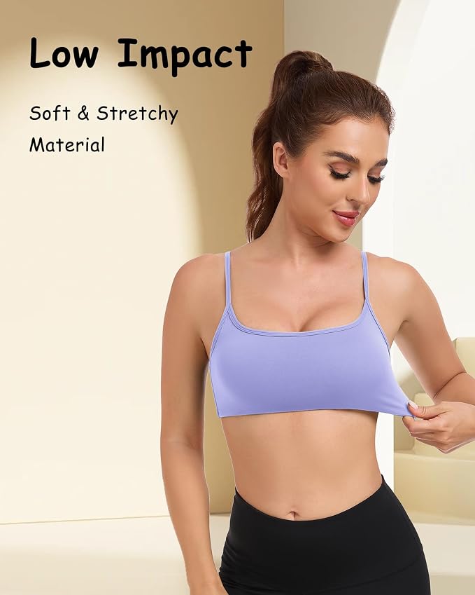 QUOJIZY Sports Bras for Women Open Back Workout Tops for Women Yoga Bra Spaghetti Straps Twist Back