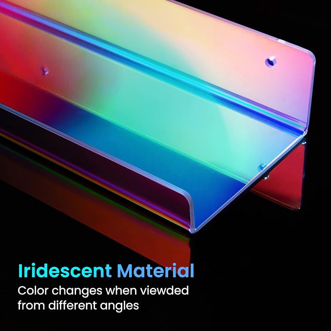 upsimples 4 Pcs 15" Iridescent Acrylic Shelves for Wall Decor and Display | Cute Floating Shelf for Perfume, Skincare, Nail Polish, Wall Organizer for Bedroom, Living Room, Playroom, Room Décor