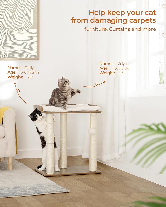 22in Cat Tree Tower Condo, Cat Scratch Posts for Indoor Cats, Big Plate, Three 23.6in Full Sisal Scratching Posts, Greige