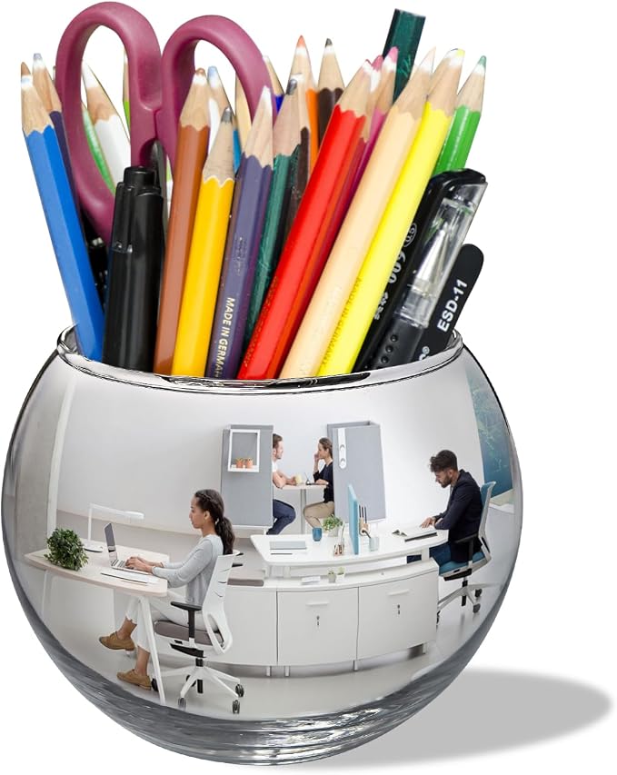 4.6" Spherical Convex Mirror Glass Bowl Vase - Safety Cubicle Reflector & Desktop Rearview Mirror to See Behind You for Office/Home Décor, Floral Arrangements, Planter Storage