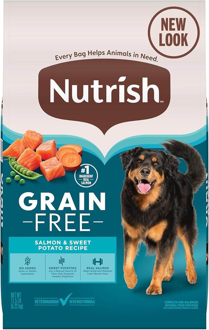 Nutrish Grain Free Salmon Dry Dog Food, 11.5 lb. Bag (Rachael Ray) | Made with Sweet Potatoes to Support a Healthy Digestion, No Added Grain or Gluten Ingredients or No Poultry By-Product Meal