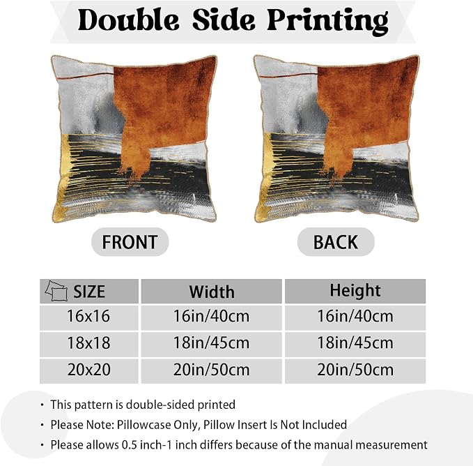 Burnt Orange Gold Grey Soft Velvet Throw Pillow Covers Set of 2 Taupe Gray Abstract Art Painting Decorative Pillow Covers 16x16 Inch Modern Retro Pillow Case For Sofa Couch Living Room Home Decor