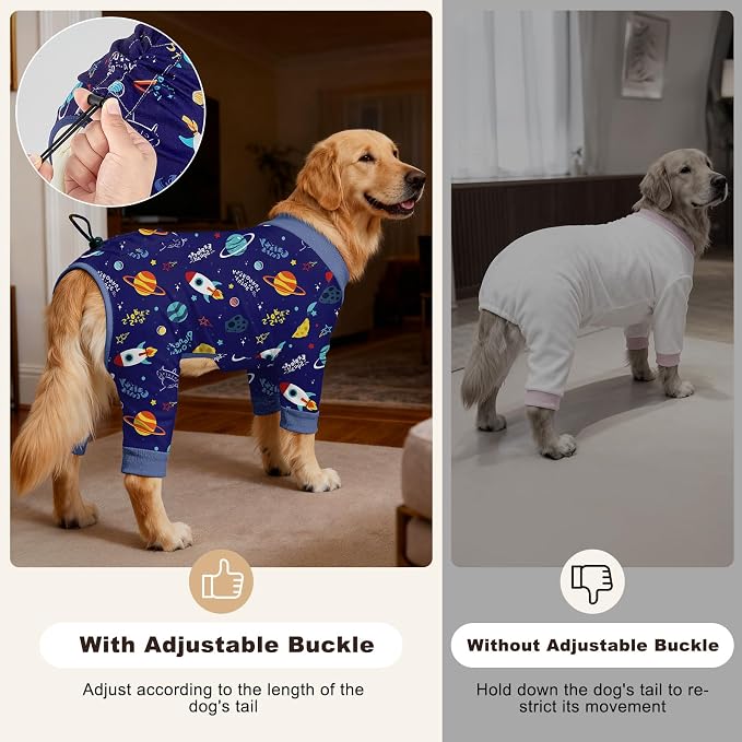 Bienbee Dog Pajamas, 4 Pack Adjustable Onesies for Small to Large Dogs L | Dog Shedding Suit with Soft Fabric, Breathable & Stretchy, and Adjustable Back Length for Sleeping Lounging and Daily Use