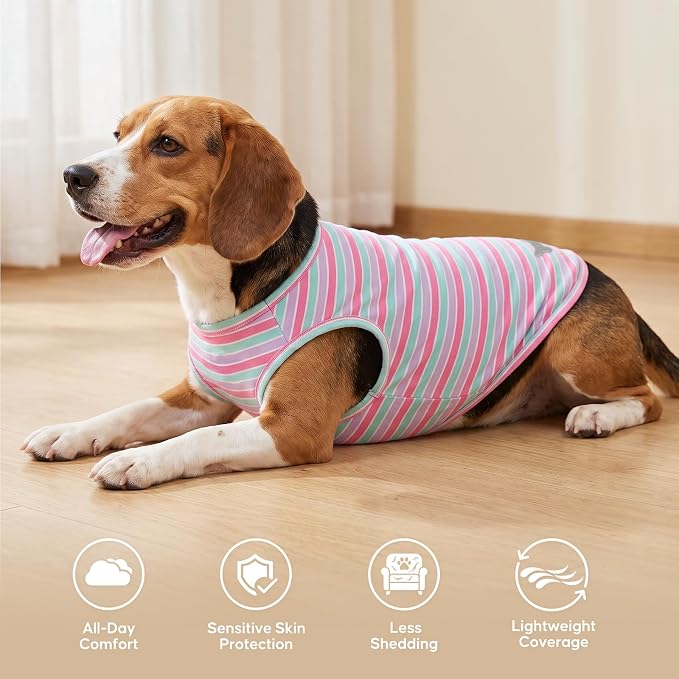 KYEESE 2Pack Cotton Dog Shirt for Medium Large Dogs Soft Striped Tank Top | Reflective for Safety, Lightweight & Breathable, Gentle on Sensitive Skin, Stretchy & Free to Move, Comfortable Daily Wear