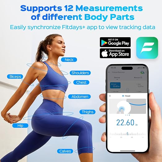 Lepulse Smart Body Tape Measure, Bluetooth Measuring Tape for Body Measurements, LED Display & Fitdays App, Digital Tape Measure for Waist, Hip, Arms, 60in Retractable, USB Rechargeable