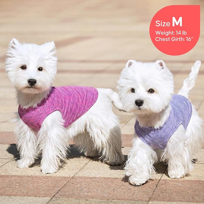 KYEESE 2 Pack Dog Shirts Quick Dry Soft Stretchy Pet T-Shirts with Reflective Label Tank Top Sleeveless Sun Protection Vest Dog Clothes for Small Medium Dogs, Medium, Purple+Pink | Reflective for Safety, Lightweight & Breathable, Shedding Control, Skin...