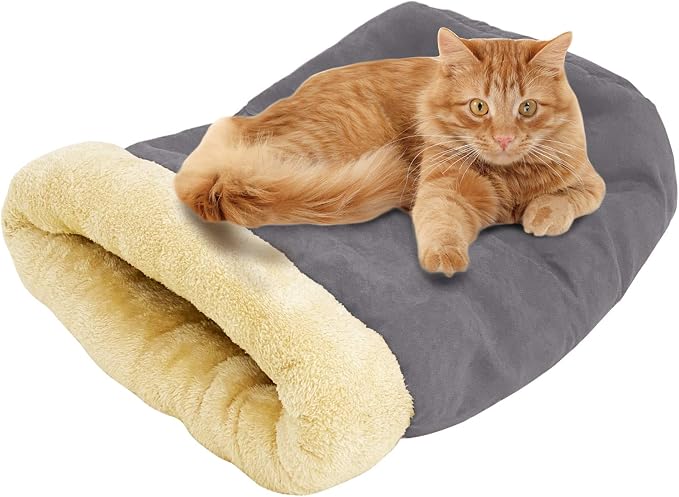 4 in 1 Self Warming Burrow Cat Bed Hideway Sleeping Cuddle Cave | Keep Warming, Machine Washable, Easy to Clean, Soft & Comfortable, Pet Beds fo Cats & Dogs, Cozy Privacy Nook