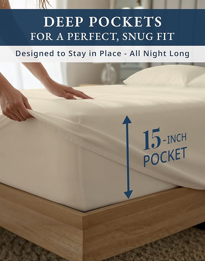 LANE LINEN 100% Egyptian Cotton Split King Bed Sheets for Adjustable Beds - 1000 Thread Count, Soft & Comfy Sateen Weave for Silky Smooth Finish, Available in Variety of Colors -Ivory