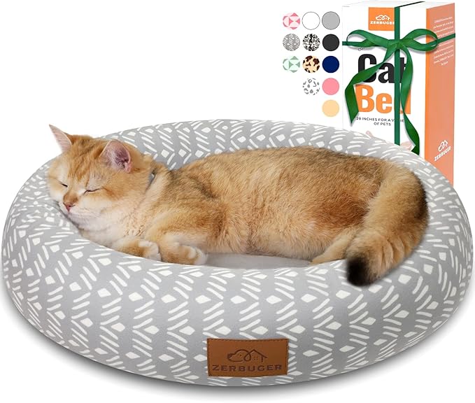 Zerbuger 20in Grey Pattern Round Dog Bed Sofa for Dogs Cats, Washable | for Small/Medium/Large Dogs Cats, Foam Pet Couch with Removable Mat Non-Slip Bottom, Pet Cuddler for Indoor/Outdoor/Car/Cage