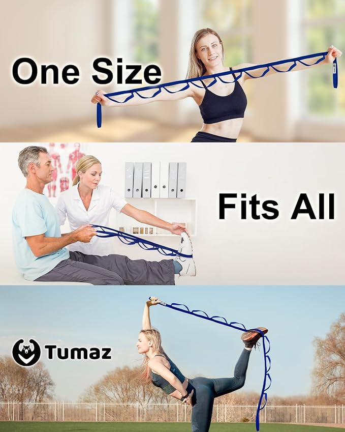 Tumaz Stretching Strap - 10 Loops & Non-Elastic Yoga Strap - Perfect Home Workout Stretch Strap for Physical Therapy, Yoga, Pilates, Flexibility