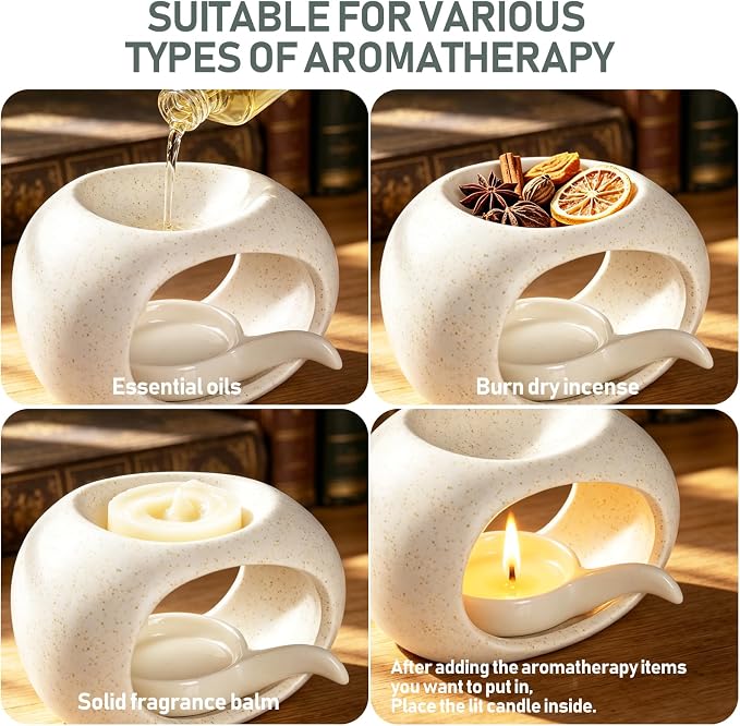 Independence Day Ceramic Essential Oil Burner, Aromatherapy Oil Warmer with Tealight Candle, Incense Aroma Diffuser for Home Spa Yoga Meditation Relaxation & Room Decor White Small