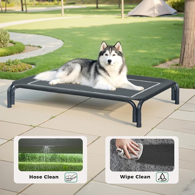 Elevated Dog Bed Outdoor Cooling Raised Cot for XL Dogs, Black 48.8in | Tool-Free Installation; Washable Cooling Breathable Mesh; Anti-Slip Feet; Indoor & Outdoor Use