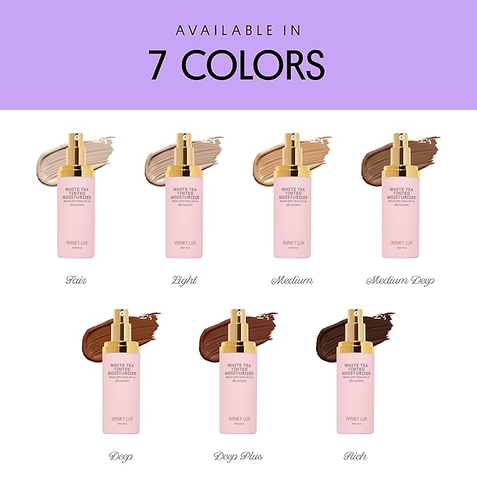 Winky Lux White Tea Tinted Moisturizer SPF 30 - Buildable Coverage with Facial SPF, Lightweight Sunscreen for Face, Naturally Radiant Finish, Long Lasting Coverage with Vitamin E, Medium Deep