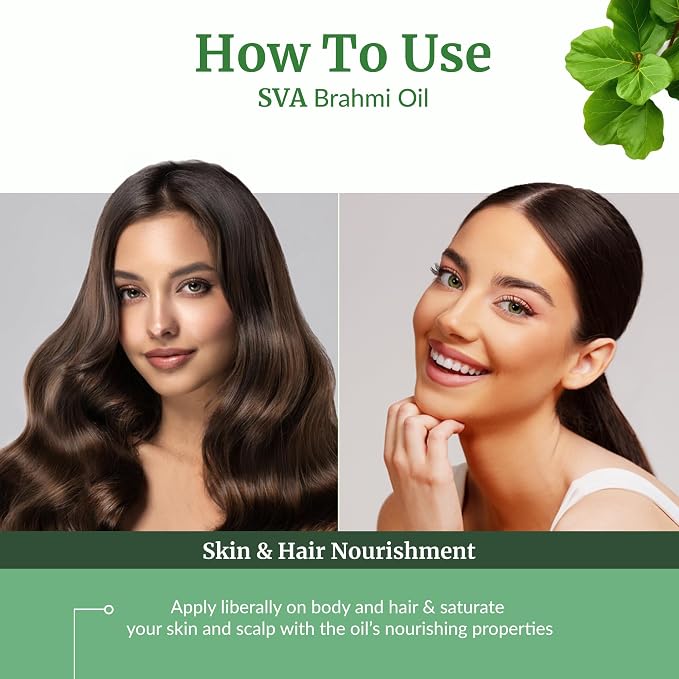 SVA Brahmi Oil Organic - 16 Fl Oz – 100% Natural Cold Pressed Organic Brahmi- for Face, Skin Care, Hair Care, Scalp Massage & Body Massage – Carrier Oil