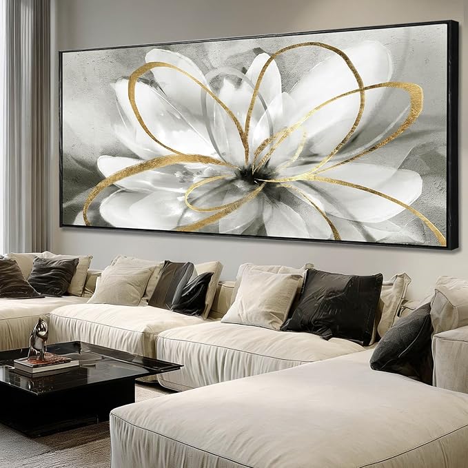 SOUGUAN Modern Canvas Wall Art Flower Wall Decor Gold Line Decorative Painting 40"x86" Kitchen Pictures Home Decorations for Living Room