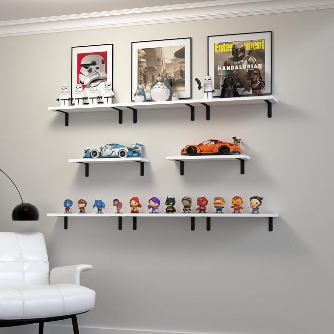 DOLLFIO Floating Shelves, 8 Sets Wall Shelves, Wooden Floating Shelves for Bedroom Wall Décor, Wall Mounted Floating Bathroom Shelf for Storage, Floating Book Shelf Living Room – White, HM02