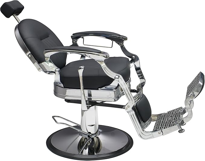 MYS Barber Chair,Hydraulic Salon Chair for Barbershop,spa & Tattoo,Vintage Design, Professional Hairdressing with 360° Rotation, 160°Reclining,Adjustable headrest, 550lbs Capacity, (Sliver)