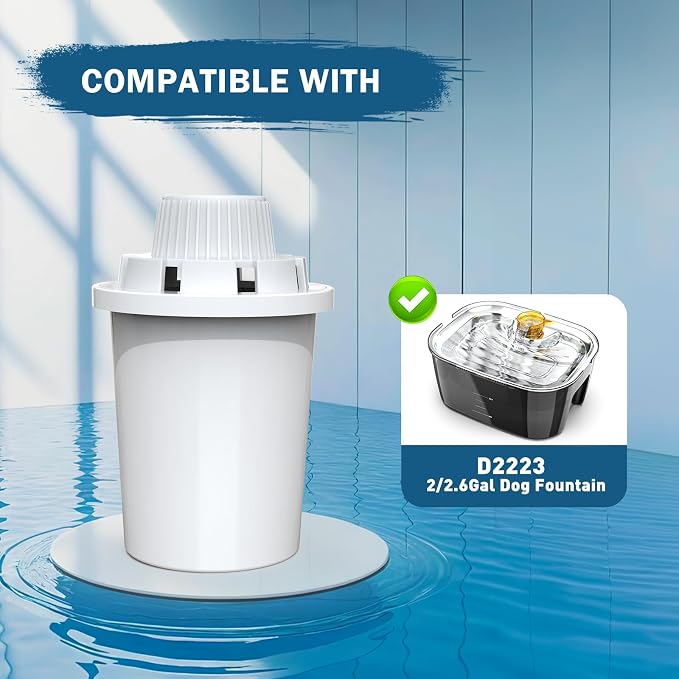 Large Dog Water Fountain Filters Replacement 4 Packs for PETNF 3 Gallons Stainless Steel Pet Fountain Dog Water Bowl Dispenser,7-Layer Human-Grade Vertical Filtration for D2341/D2223/D2419/D2322 Model