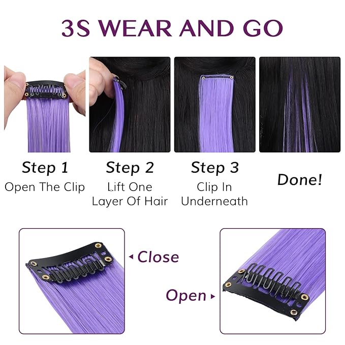 IDN BEAUTY Colored Clip in Hair Extension, 12PCS Rainbow 24Inch Invisible Clip Straight Synthetic Hair Pieces for Women, Hair Accessories for Party Cosplay Travel Birthday