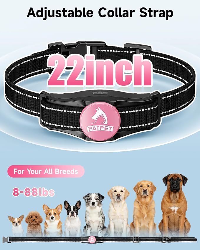 PATPET Dog Shock Collar - Rechargeable Dog Training Collar with Remote for Medium Large Dogs, 3 Training Modes (Beep/Vibration/Shock) IPX7 Waterproof 1000Ft Electric Dog Collar (Pink)