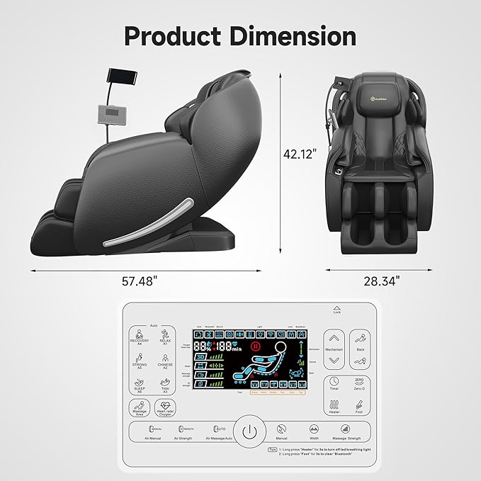 Real Relax 2025 Massage Chair Full Body, Zero Gravity SL-Track Shiatsu Massage Recliner, APP Control, Child Lock, Body Scan Bluetooth Foot Roller, favor 06, All Black