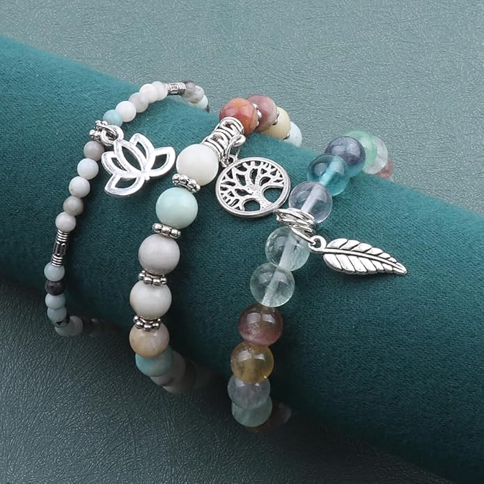 UEUC Tree of Life Yoga Healing Stone Bracelets,Multilayer Lotus Chakra Stone Reiki Bracelet Sets,Anxiety Crystal Natural Stone,for Women Stress Relief
