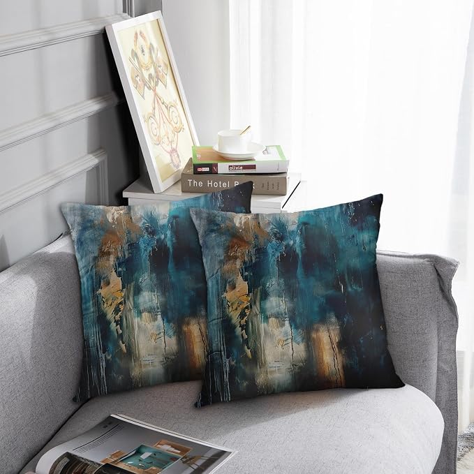 Throw Pillow Covers Set of 2, 20 x 20 Inch, Teal Black | Abstract Modern Art Outdoor Decorative Square Pillow Cases Couch Cushion Case for Couch Bed Sofa Living Room Home Decor