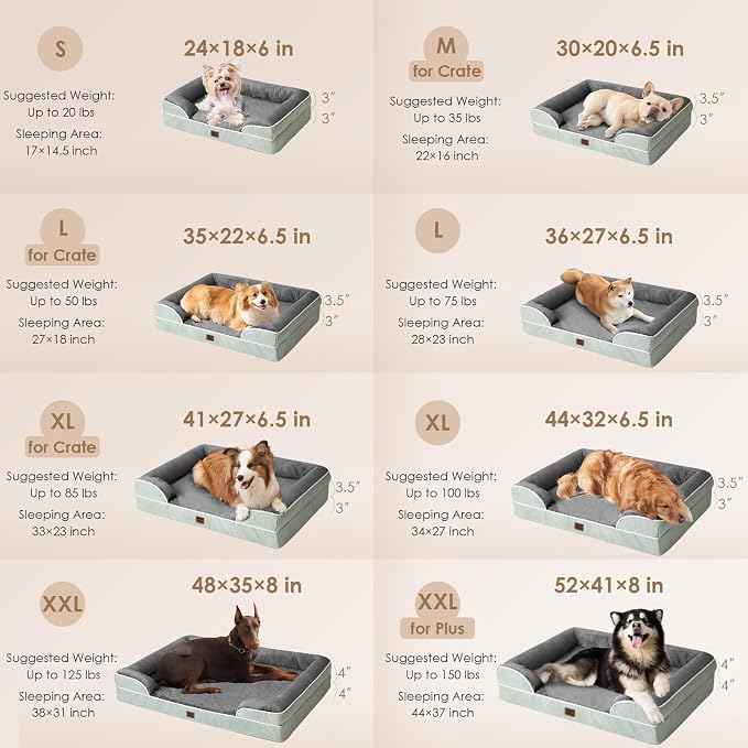 EHEYCIGA Orthopedic Dog Bed Medium Size Dog, Waterproof Washable Pet Beds | Non-Slip Bottom and Egg-Crate Memory Foam Dog Couch Bed with Washable Removable Cover, Greyish Green