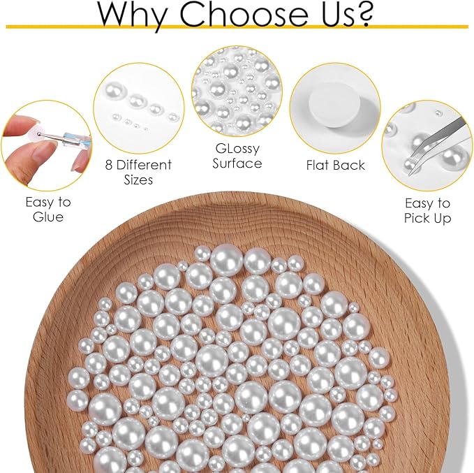 Mckanti 11176pcs Nail Pearls for Nail Art, 8 Mixd Sizes (2/3/4/5/6/8/10/12mm) Flatback Pearls Half Round Pearl Beads Loose Beads with 5 Dotting Pens and 1 Tweezer for DIY Crafts Nail Art Making