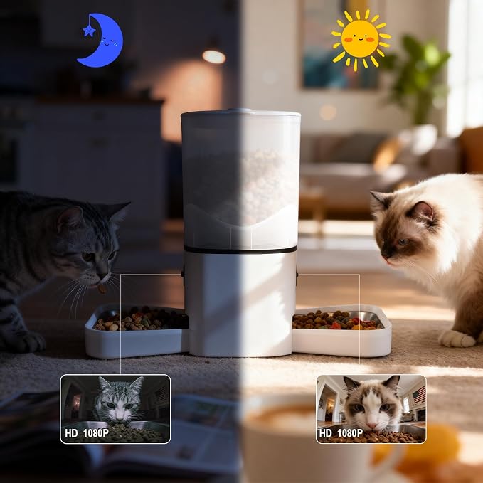 Automatic Cat Feeder with Dual HD Cameras for 2 Cats with APP Control, 6L | Smart WiFi Pet Feeder, Timed Feeding & Portion Control, 2-Way Audio, Night Vision, 5GHz/2.4GHz WiFi